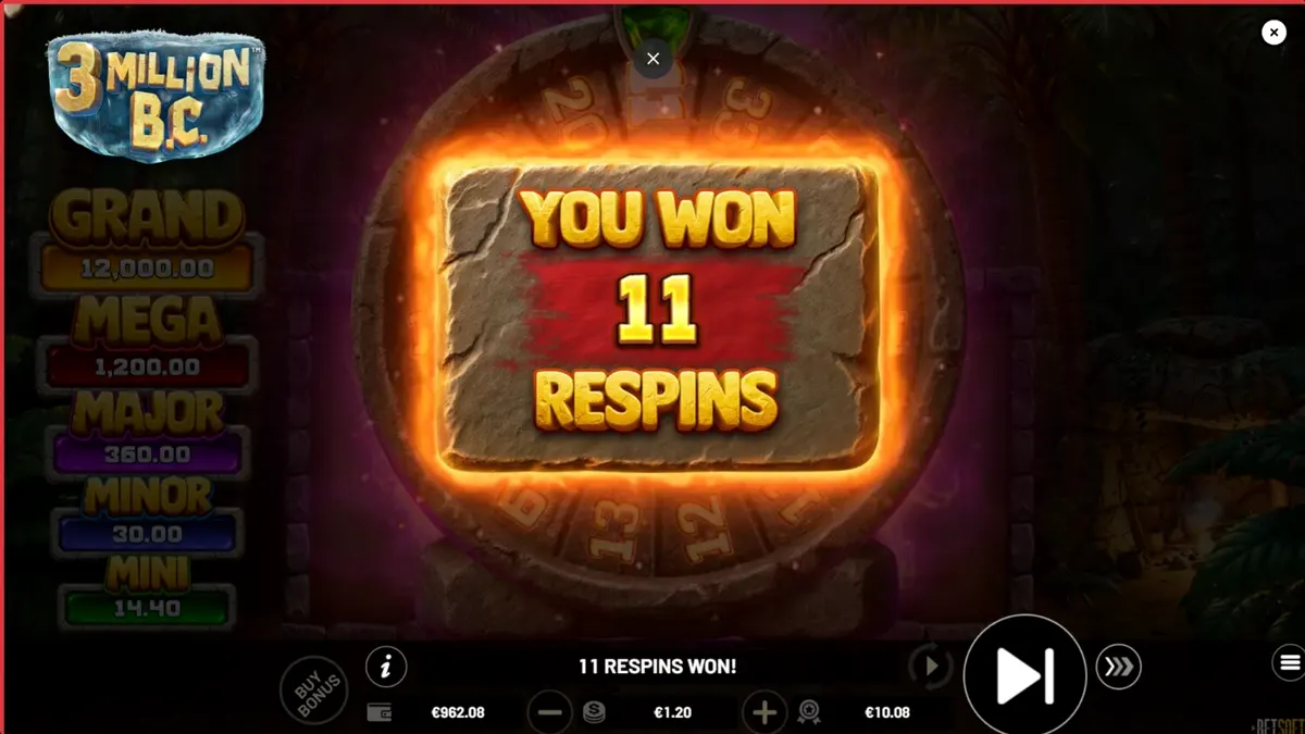 Cena de jogo do slot 3 Million B.C. com temática pré-histórica