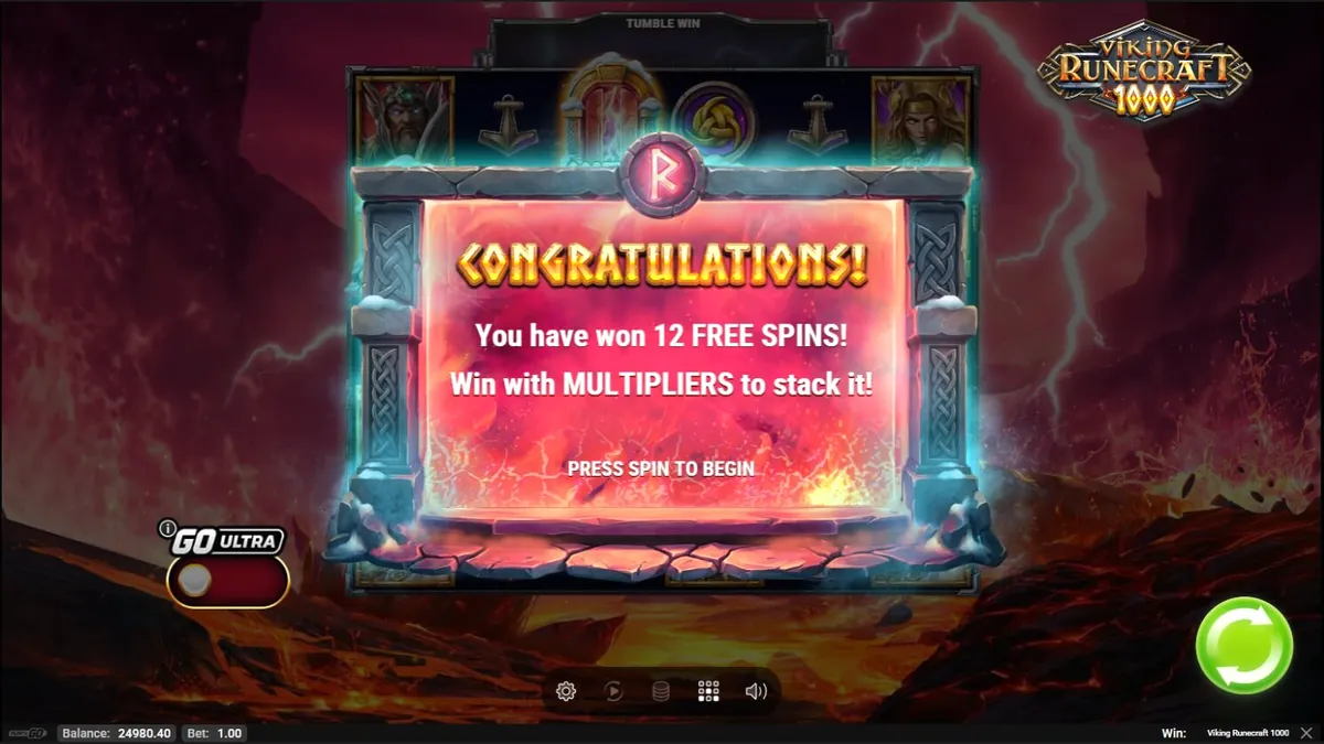 Visual épico e grid de jogo do slot Viking Runecraft 1000 com temática nórdica